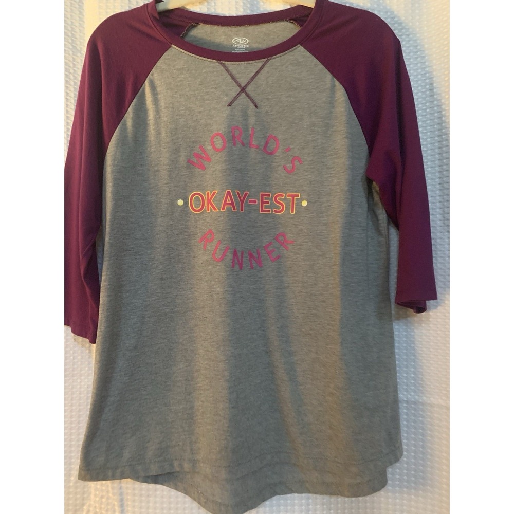 Athletic Works Womens‎ Large Baseball Shirt Runner Worlds Okayest Funny